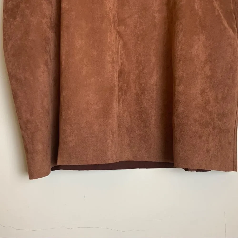 Ulla Popken Faux Suede Seam Detail Stretch Skirt, Gold Brown 20/22